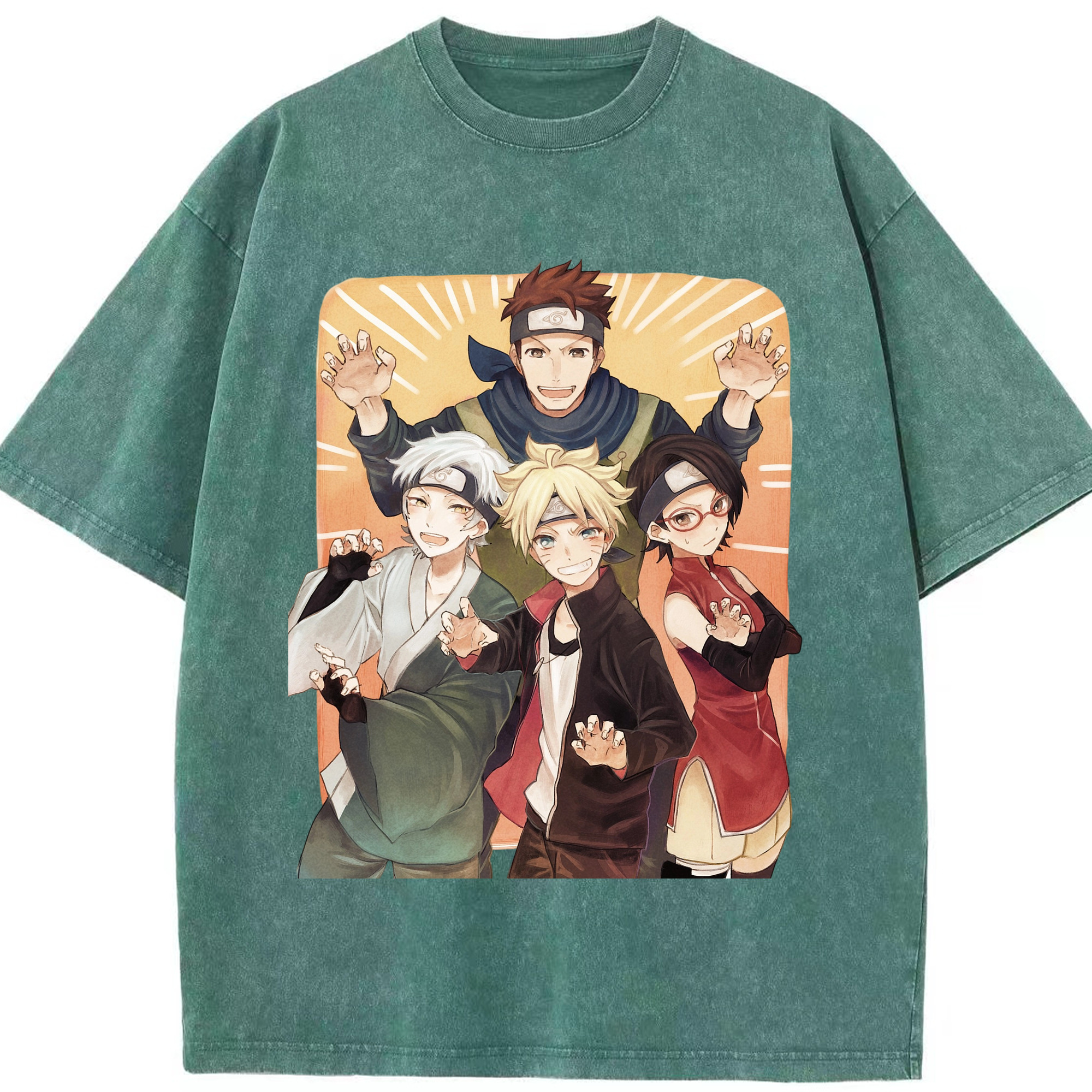 （画像用） NARUTO -ナルト- うちは サラダ Uchiha Sarada 綿100% ヴィンテージ風 半袖Tシャツ（フロントプリント）